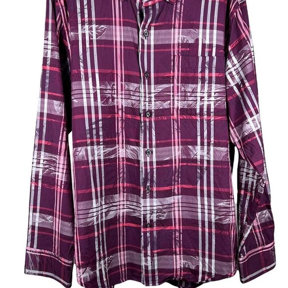 TOMMY Bahama Mens Sz L Holiday Hulu Plaid L/S Rum Berry Silk Blend Shirt - Picture 4 of 8